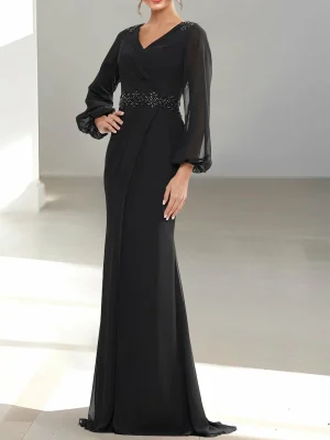 Custom a line princess v neck long sleeves mother of the bride2311588 dresses with beading