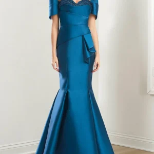 Custom trumpet mermaid strapless short sleeves mother of the bride dresses with ruffles