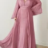 Custom a line princess v neck long sleeves chiffon mother of the bride dresses with pleats