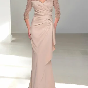 Custom trumpet mermaid v neck 3 4 sleeves mother of the bride dresses with beading