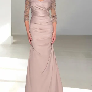 Custom trumpet mermaid off the shoulder 3 4 sleeves mother of the bride dresses with beading