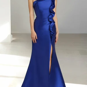 Custom trumpet mermaid one shoulder sleeveless split side mother of the bride dresses