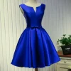 Custom a line princess v neck satin sleeveless cocktail party dresses with ruffles