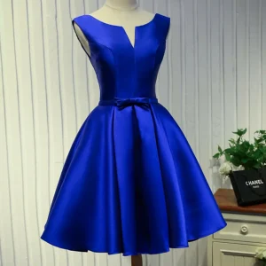Custom a line princess v neck satin sleeveless cocktail party dresses with ruffles
