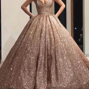 Custom ball gown v neck floor length long prom dresses with belt