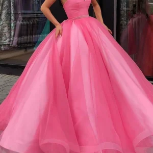 Custom ball gown v neck floor length long prom dresses with belt