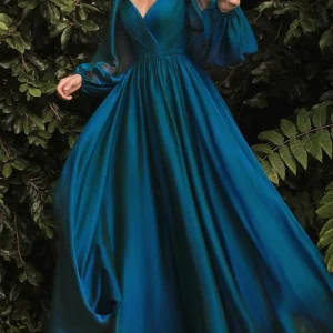 Custom a line princess v neck floor length long sleeves long dresses