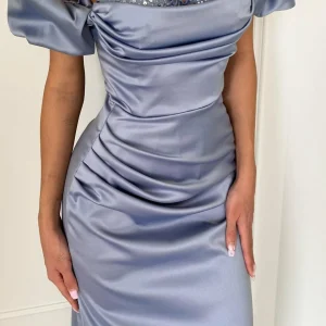 Custom sheath column off the shoulder floor length long dresses with split side sequins