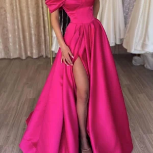 Custom a line princess off the shoulder long dresses with split side