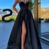 Custom a line princess v neck spaghetti straps long dresses with split side sequins