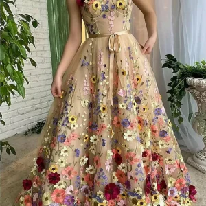 Custom a line princess sweetheart long dresses with embroidery
