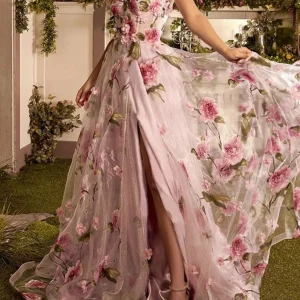 Custom a line princess strapless long prom dresses with split side