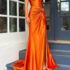 Custom sheath column strapless floor length long dresses with split side