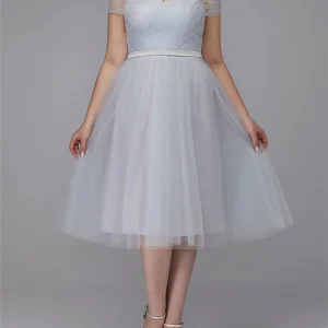 Custom a line princess off the shoulder tea length prom dresses