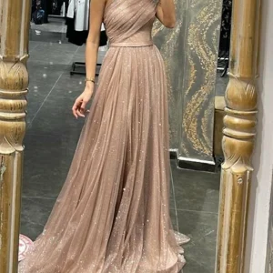 Custom a line princess one shoulder long prom dresses with sequins