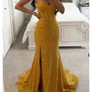 Custom trumpet mermaid spaghetti straps floor length prom dresses