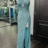 Custom sheath column halter floor length prom dresses