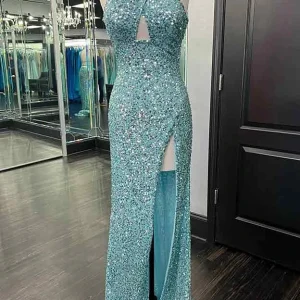 Custom sheath column halter floor length prom dresses