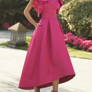 Custom a line princess v neck asymmetrical prom dresses