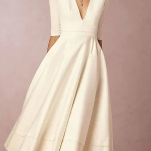 Custom a line princess v neck tea length prom dresses