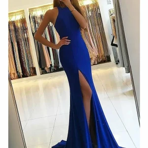 Custom trumpet mermaid high neck floor length prom dresses