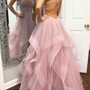 Custom a line princess v neck floor length prom dresses