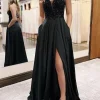 Custom a line princess v neck floor length prom dresses