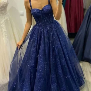 Custom a line princess spaghetti straps floor length long prom dresses