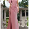 Custom sheath column one shoulder floor length prom dresses