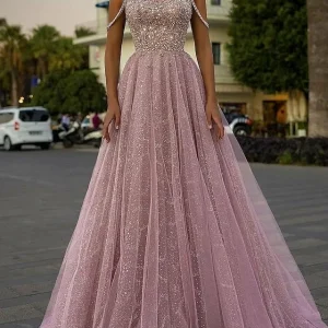 Custom a line princess spaghetti straps floor length long prom dresses