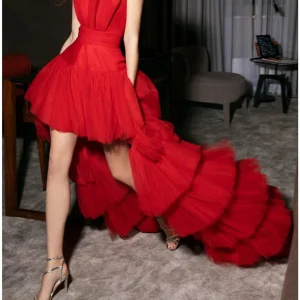 Custom a line princess strapless asymmetrical prom dresses