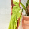 Custom sheath column one shoulder floor length prom dresses