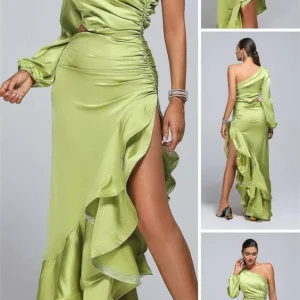 Custom sheath column one shoulder floor length prom dresses
