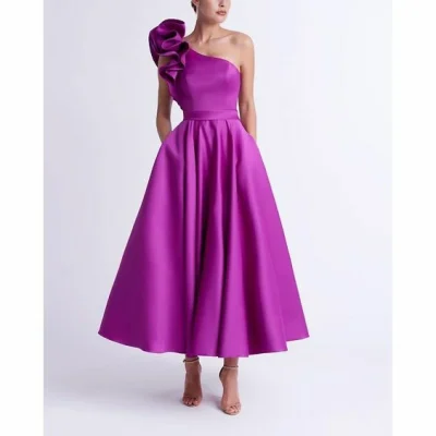 Custom a line princess one shoulder tea length prom dresses