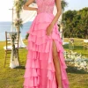 Custom a line princess strapless long prom evening party dresses with sequins split side