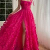 Custom a line princess spaghetti straps long prom dresses with split side