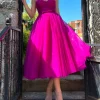 Custom a line princess spaghetti straps tea length prom dresses
