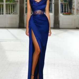 Custom sheath column strapless floor length prom dresses