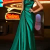 Custom sheath column one shoulder floor length prom dresses