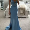 Custom trumpet mermaid lace strapless sleeveless floor length long prom dresses with split side