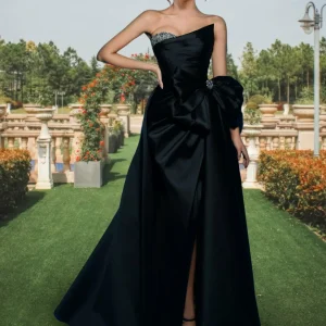 Custom a line princess strapless floor length prom dresses with split side