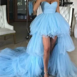 Custom a line princess strapless sweetheart sleeveless floor length long prom dresses whit ruffles