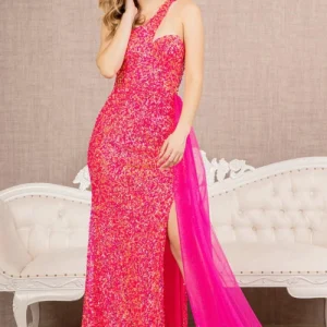 Custom sheath column one shoulder sleeveless floor length long prom dresses with split side sequins