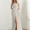 Custom sheath column off the shoulder short sleeves floor length long prom dresses with split side