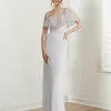 Custom sheath column off the shoulder short sleeves floor length long prom dresses with split side