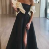 Custom a line princess strapless sleeveless floor length long formal evening dresses with split side