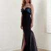 Custom trumpet mermaid off the shoulder long formal evening dresses with split side