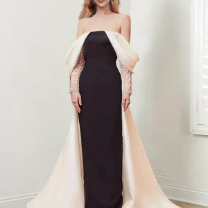 Custom sheath column off the shoulder long sleeves floor length long formal evening dresses