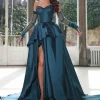 Custom a line princess strapless half sleeves floor length long formal evening dresses with split side