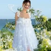 Custom a line princess straps sleeveless floral formal party dresses with flowers